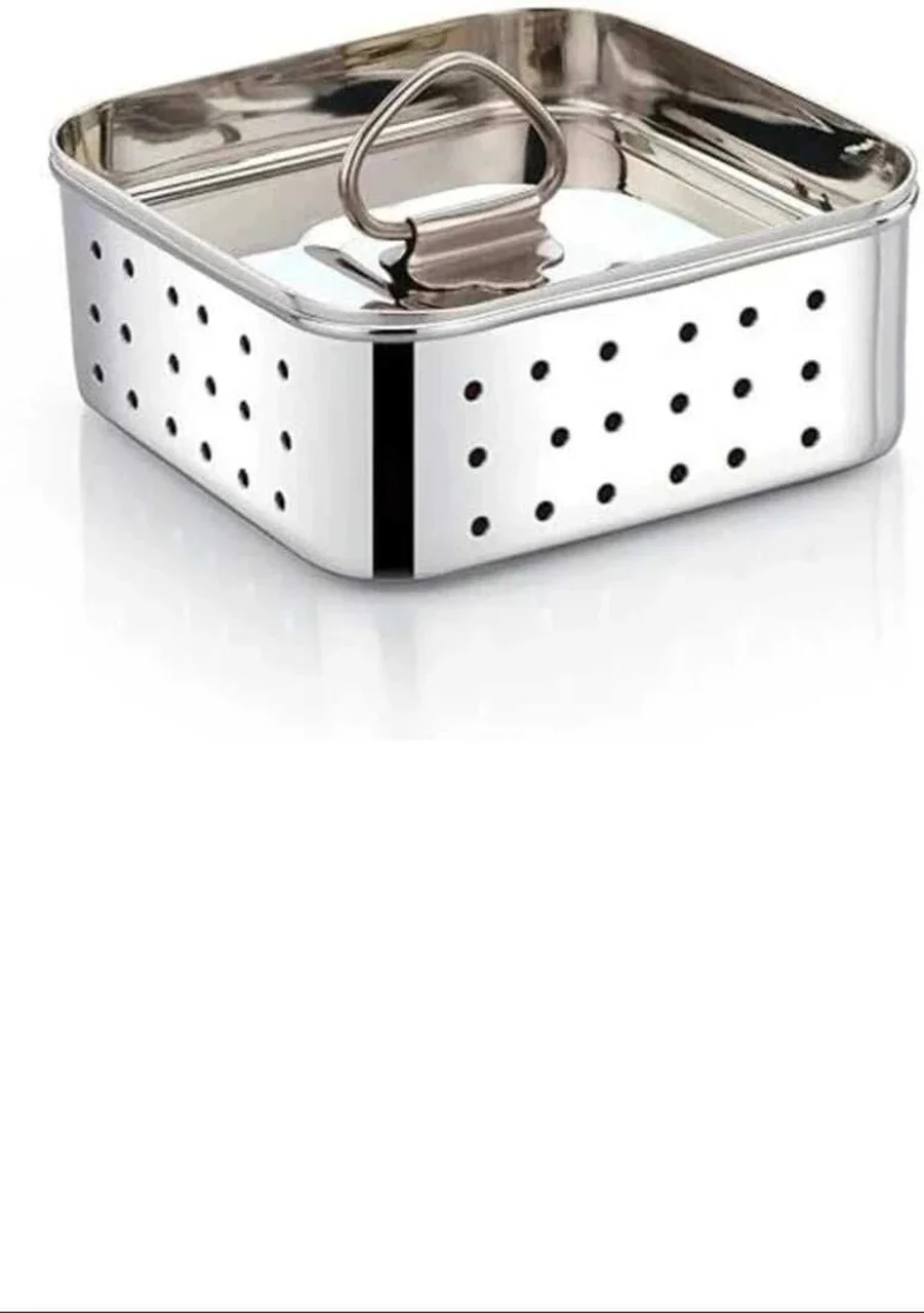 grahsankalp Stainless Steel Paneer Maker 500ml Square Shape Tofu Press Colander with Strainer Lid | Multipurpose Homemade Paneer Cheese Maker Mould | Food Grade Steel Collapsible Colander for Kitchen image 1