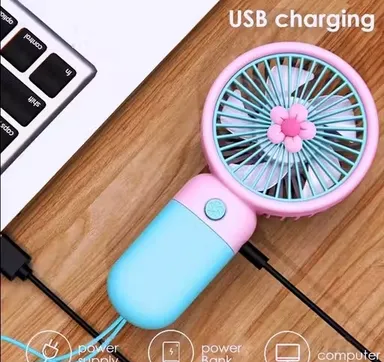 Multicolour Mini Portable USB Hand Fan, 3-Speed Handheld Rechargeable Fan with 1000mAh Battery | Compact Travel Fan for Women | Makeup, Kitchen, Indoor & Outdoor Use thumbnail 2