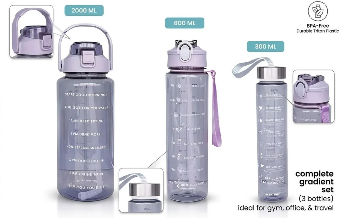 grahsankalp HydroTrack Series Stainless Steel Water Bottle Set 3100 ml Multicolor Leak Proof Reusable Gym School Office Fridge Water Bottles Set of 3 BPA Free Durable Travel Sports Hydration Bottles for Daily Use image 1