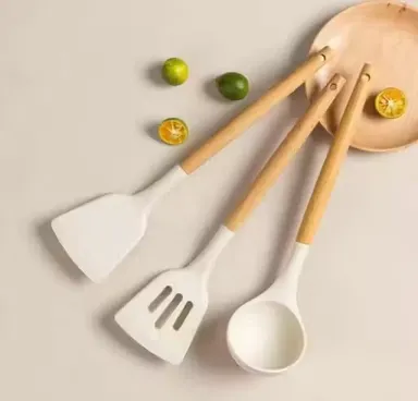 Silicone Spatula Set with Wooden Handle | Heat Resistant Non-Stick Kitchen Utensils thumbnail 3