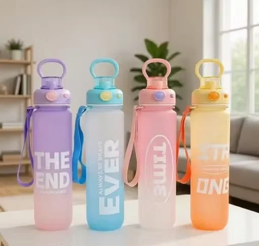 1000ml BPA Free Water Bottle with Straw & Safety Lock | Leakproof Sports Sipper Bottle for Gym, Travel, Hiking, School & Office Use | 1L Plastic Bottle with Carry Strap image 4