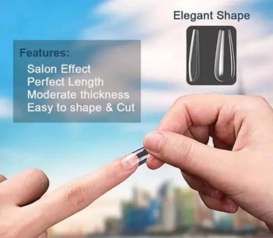 Clear Coffin Shape False Nail Tips (Full Cover & Half Cover Acrylic Extension Set image 2
