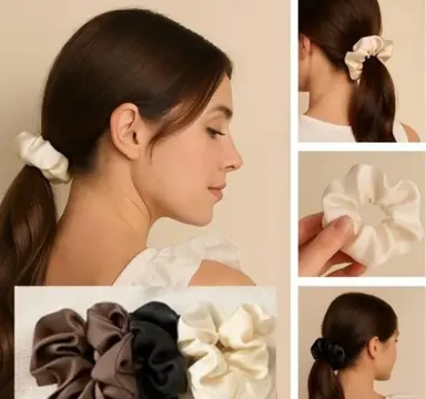 luxury oversized matte satin hair scrunchies pack of 5 for ponytail and bun styling thumbnail 2