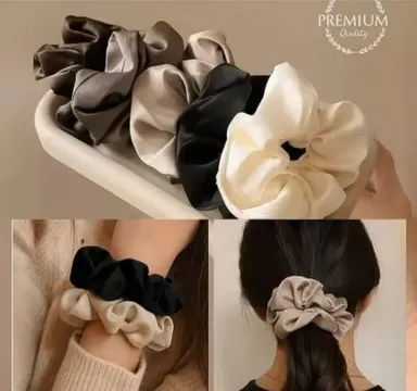 luxury oversized matte satin hair scrunchies pack of 5 for ponytail and bun styling thumbnail 3