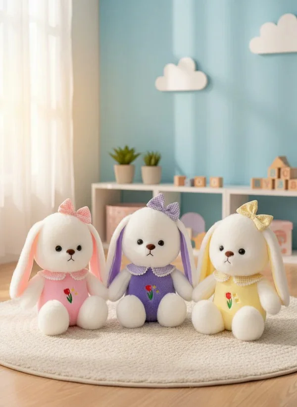  Plush Bunny Soft Toy 35 cm with Tulip Dress Ribbon Floppy Ears Stuffed Animal for Kids Gifting Cute Cuddly Baby Nursery Plush Toy image 2