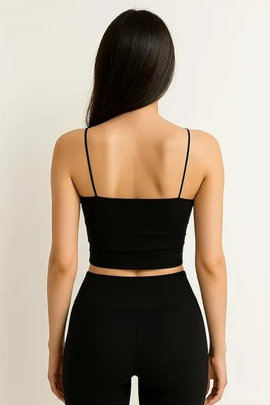 Women’s Lightly Padded Spaghetti Strap Crop Top | Stretchable Seamless Camisole Bra (Black) Black 28B thumbnail 4