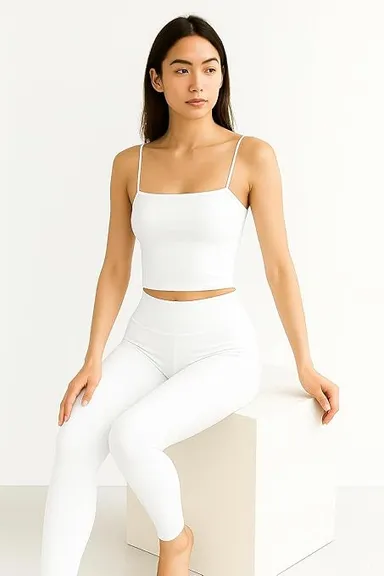 Women’s Lightly Padded Spaghetti Strap Crop Top | Stretchable Seamless Camisole Bra (Black) White (Solid) 28A thumbnail 1