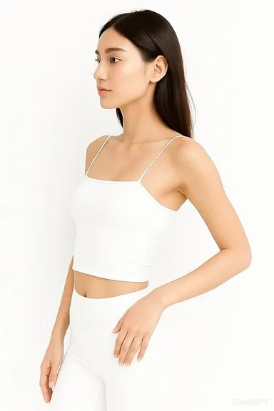 Women’s Lightly Padded Spaghetti Strap Crop Top | Stretchable Seamless Camisole Bra (Black) White (Solid) 28A thumbnail 3