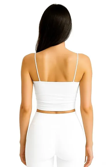 Women’s Lightly Padded Spaghetti Strap Crop Top | Stretchable Seamless Camisole Bra (Black) White (Solid) 28A thumbnail 0