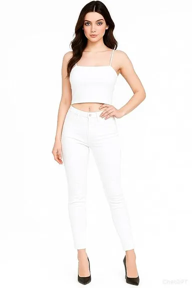 Women’s Lightly Padded Spaghetti Strap Crop Top | Stretchable Seamless Camisole Bra (Black) White (Solid) 28B thumbnail 2