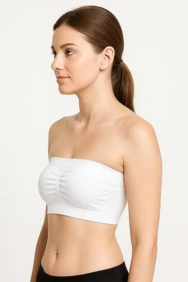 Women’s Seamless Padded Tube Bra | Strapless Bandeau with Removable Pads (White) White 28A thumbnail 2
