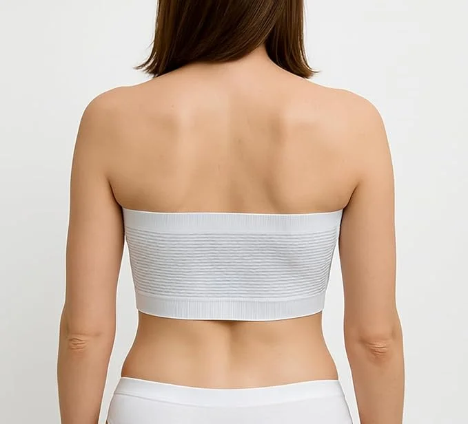 Women’s Seamless Padded Tube Bra | Strapless Bandeau with Removable Pads (White) White 30B image 5