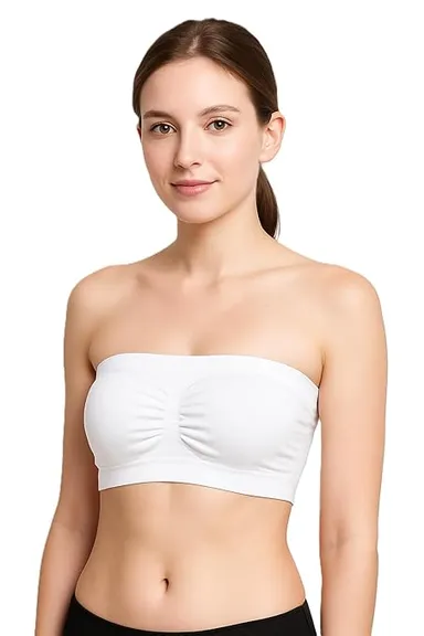 Women’s Seamless Padded Tube Bra | Strapless Bandeau with Removable Pads (White) White 30B thumbnail 0