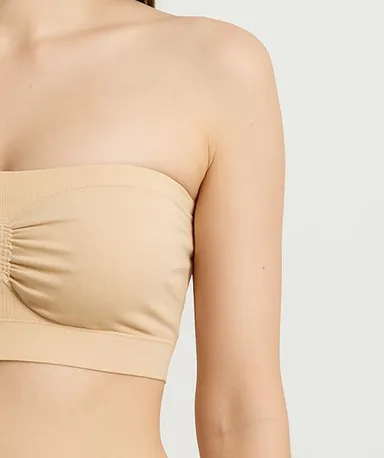 Women’s Seamless Padded Tube Bra | Strapless Bandeau with Removable Pads (White) Nude Beige 30B thumbnail 4