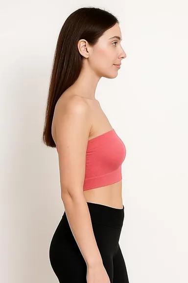 Women’s Seamless Padded Tube Bra | Strapless Bandeau with Removable Pads (White) Coral Pink 30B thumbnail 2