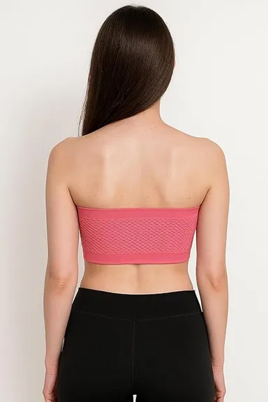 Women’s Seamless Padded Tube Bra | Strapless Bandeau with Removable Pads (White) Coral Pink 30B thumbnail 5