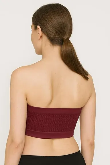 Women’s Seamless Padded Tube Bra | Strapless Bandeau with Removable Pads (White) Women Wine Red 28A thumbnail 2