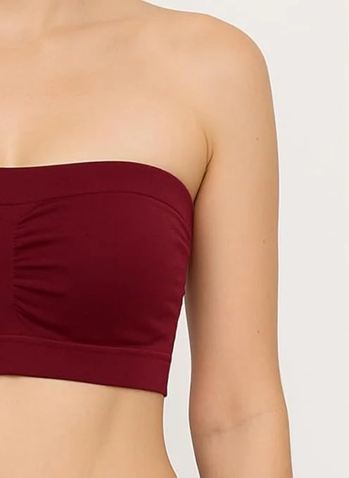 Women’s Seamless Padded Tube Bra | Strapless Bandeau with Removable Pads (White) Women Wine Red 30B image 2