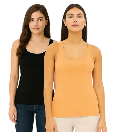 Women’s Regular Fit Ribbed Cotton Tank Top Camisole / Multi-Purpose Summer Undershirt Vest (Pack of 2 – Black & White) Black |Ribbed Cotton Tank Top S thumbnail 0