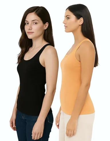 Women’s Regular Fit Ribbed Cotton Tank Top Camisole / Multi-Purpose Summer Undershirt Vest (Pack of 2 – Black & White) Black |Ribbed Cotton Tank Top XL thumbnail 3