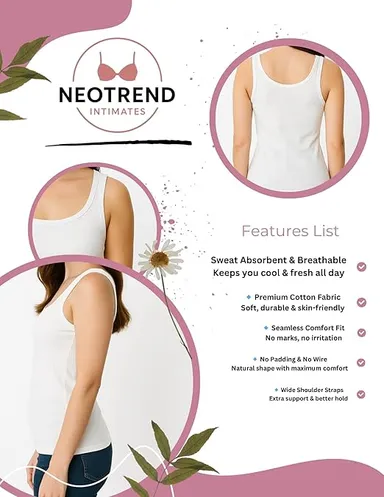 Women’s Regular Fit Ribbed Cotton Tank Top Camisole / Multi-Purpose Summer Undershirt Vest (Pack of 2 – Black & White) White & Peach Combo (Pack of 2) M thumbnail 3