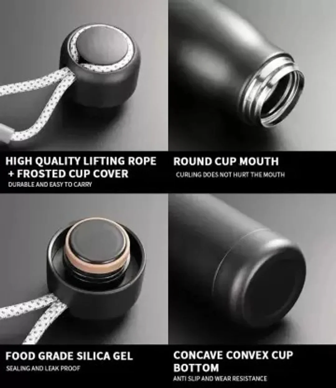 Aaspas Stainless Steel Water Bottle 500ml with Side Rope | Double Wall Vacuum Insulated Flask for Hot & Cold Drinks | Leakproof Steel Bottle for Gym, Office, School & Travel image 2