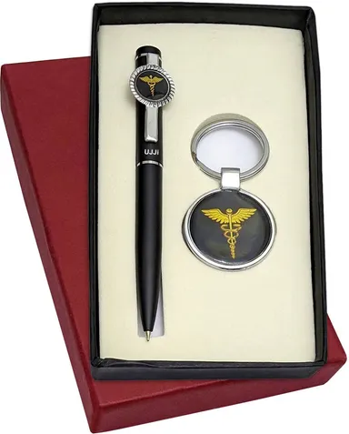 UJJi 2-in-1 Doctor Logo Keyring & Ball Pen Combo Gift Set for Doctors | Premium Metal Keychain and Pen Set | Medical Theme Gift for MBBS Doctors, Nurses & Medical Students thumbnail 1