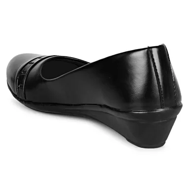 Women’s Formal Black Synthetic Leather Wedge Pumps Shoes with Decorative Toe Strap Comfortable Low Heel Office Wear Work Wear Daily Use Slip On Fashion Footwear for Women Black 3 UK thumbnail 2