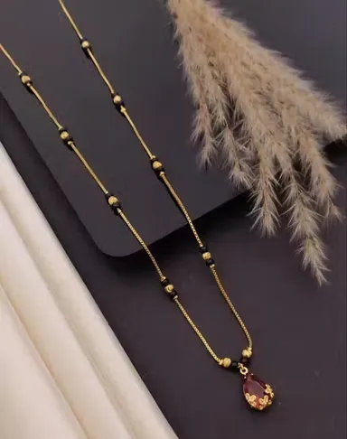 Ruby Red Diamond Mangalsutra Necklace | Gold Plated Adjustable Brass Jewelry | Premium Quality thumbnail 0