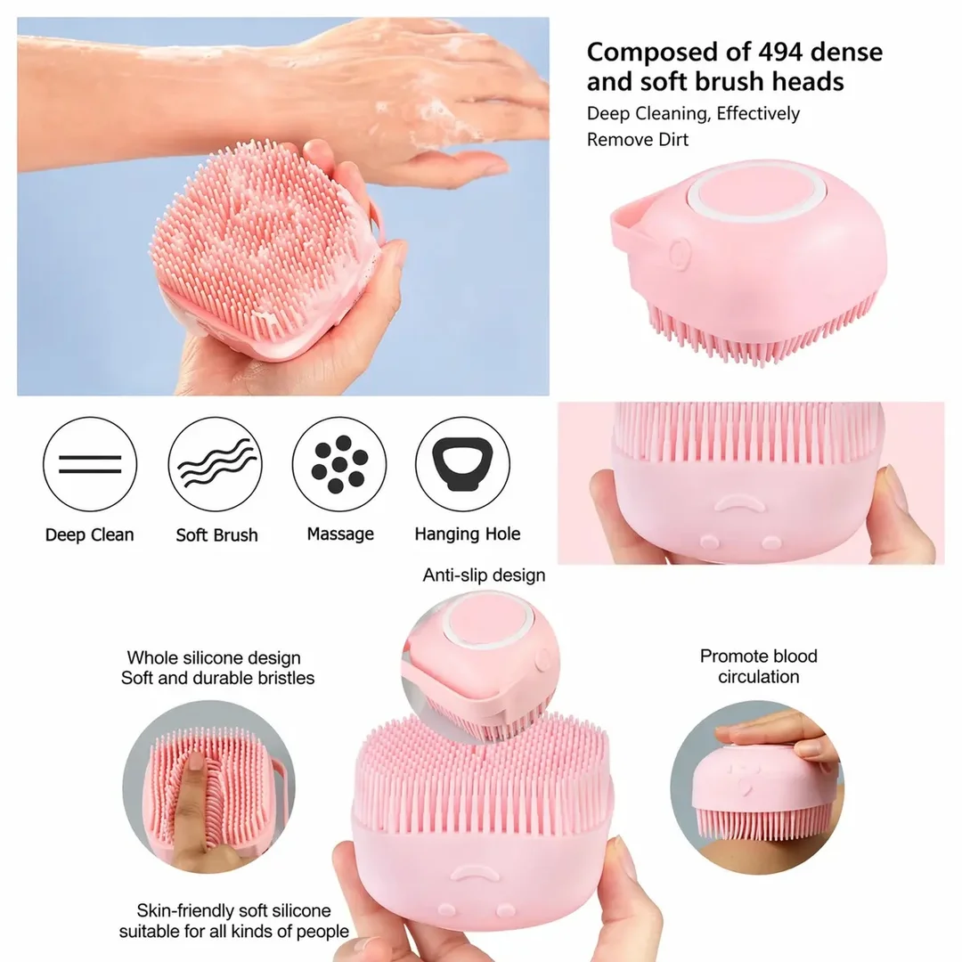 Premium Silicone' Bath Brush with Shampoo Dispenser | Soft Scalp Massage & Hair Wash Brush image 3