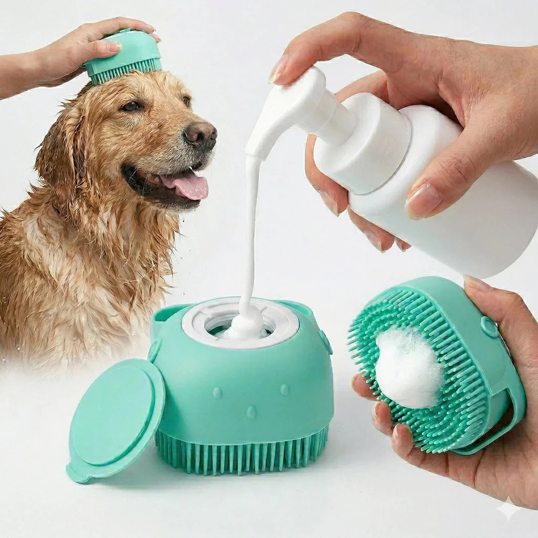 Premium Pet Bath Brush with Shampoo Dispenser | Soft Silicone' Dog & Cat Grooming Brush | Massage Comb for Pets (Multicolor) image 4