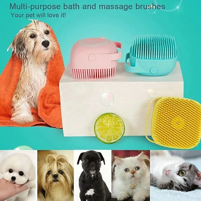 Premium Pet Bath Brush with Shampoo Dispenser | Soft Silicone' Dog & Cat Grooming Brush | Massage Comb for Pets (Multicolor) image 6