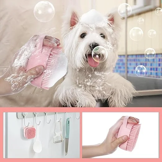 Premium Pet Bath Brush with Shampoo Dispenser | Soft Silicone' Dog & Cat Grooming Brush | Massage Comb for Pets (Multicolor) image 7