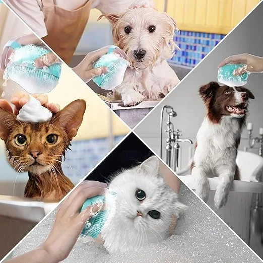 Premium Pet Bath Brush with Shampoo Dispenser | Soft Silicone' Dog & Cat Grooming Brush | Massage Comb for Pets (Multicolor) image 8