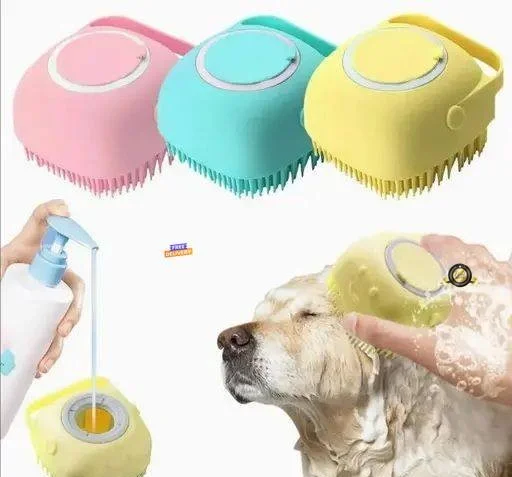 Premium Pet Bath Brush with Shampoo Dispenser | Soft Silicone' Dog & Cat Grooming Brush | Massage Comb for Pets (Multicolor) image 1