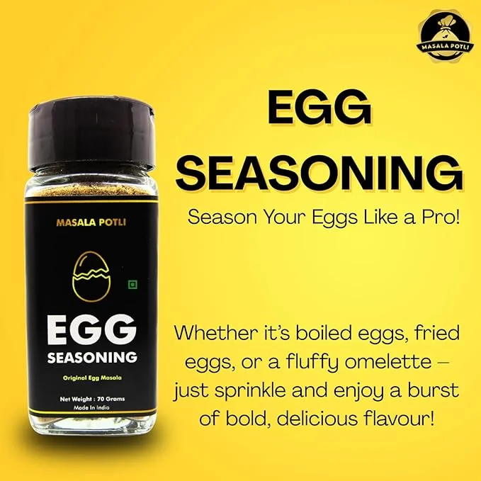 MASALA POTLI Egg Seasoning Masala 70g Glass Sprinkler Jar | Indian Egg Masala Powder for Boiled Eggs, Omelette, Fried Egg, Rice, Salad & Snacks | Spicy Protein Seasoning Blend image 2