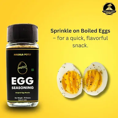 MASALA POTLI Egg Seasoning Masala 70g Glass Sprinkler Jar | Indian Egg Masala Powder for Boiled Eggs, Omelette, Fried Egg, Rice, Salad & Snacks | Spicy Protein Seasoning Blend thumbnail 2