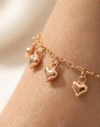 18K Gold Plated Rose Gold Heart Dangle Charm Anklet for Women & Girls | Trendy Adjustable Foot Bracelet | Fashion Payal (Pack of 1) thumbnail 1
