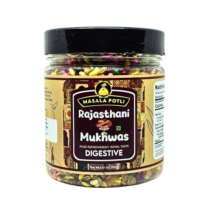Masala Potli Rajasthani Mukhwas 250g Airtight Jar | Traditional Indian Mouth Freshener & After Meal Digestive Mix | Sweet Minty Saunf Mukhwas | Vegetarian Digestive Refreshener for Gas Bloating & Fresh Breath image 3