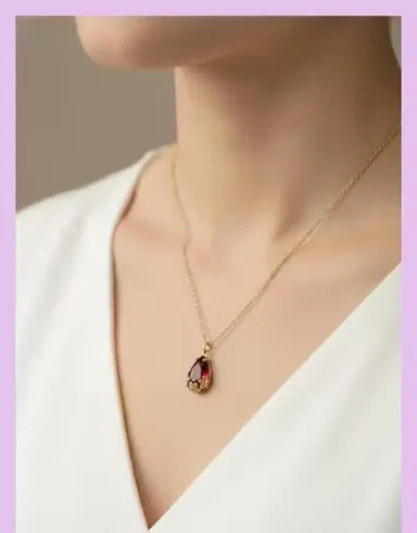 Ruby Red Diamond Necklace for Women & Girls | Gold Plated AD Necklace thumbnail 1