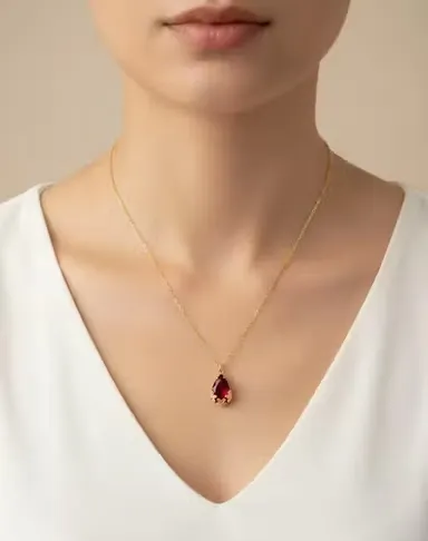 Ruby Red Diamond Necklace for Women & Girls | Gold Plated AD Necklace thumbnail 0