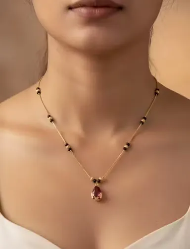 Premium Red Diamond Mangalsutra for Women | Gold Plated AD Traditional Necklace thumbnail 0