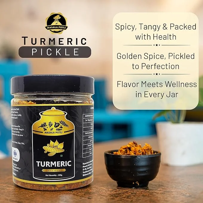Masala Potli Turmeric Pickle 500g | Traditional Haldi Ka Achar with Authentic Indian Spices | Homemade Style Fresh Turmeric Pickle | No Artificial Preservatives | Healthy Spicy Indian Pickle for Daily Meals, Paratha, Khichdi & Rice image 2