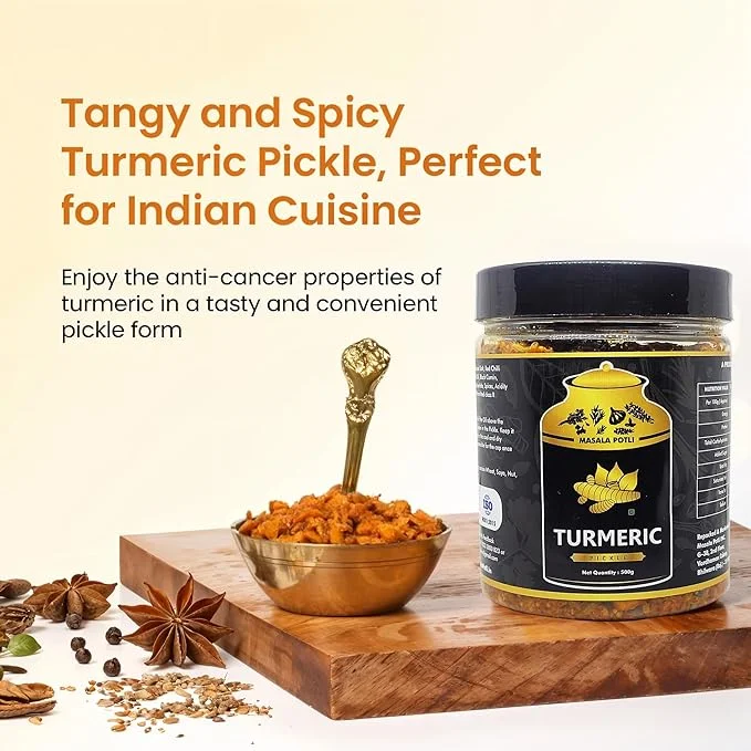 Masala Potli Turmeric Pickle 500g | Traditional Haldi Ka Achar with Authentic Indian Spices | Homemade Style Fresh Turmeric Pickle | No Artificial Preservatives | Healthy Spicy Indian Pickle for Daily Meals, Paratha, Khichdi & Rice image 3
