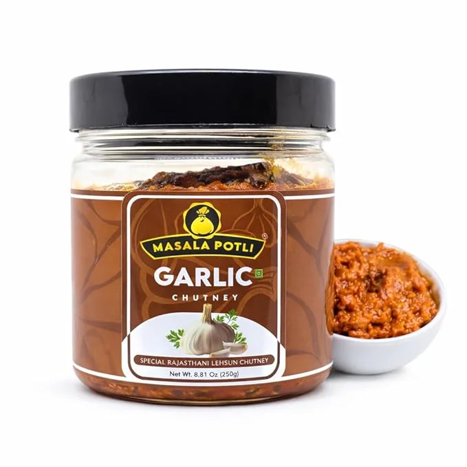 MASALA POTLI Rajasthani Garlic Chutney 250g Spicy Marwadi Lahsun Chutney Paste for Dal Baati Churma Authentic Homemade Rajasthan Style Red Chilli Garlic Chatni No Preservatives Traditional Indian Condiment image 1