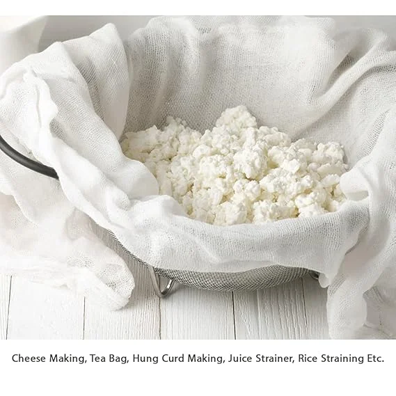 MASALA POTLI 100% Cotton Muslin Cloth for Hung Curd Paneer Nut Milk Straining | Reusable Malmal Cheese Cloth for Kitchen Cooking Baking | Food Grade Yogurt Strainer Roti Cover with Hemmed Edges 50x50 cm Pack of 2 image 3