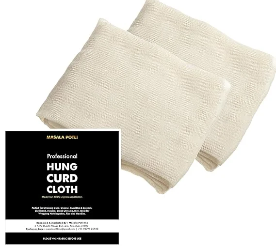 MASALA POTLI 100% Cotton Muslin Cloth for Hung Curd Paneer Nut Milk Straining | Reusable Malmal Cheese Cloth for Kitchen Cooking Baking | Food Grade Yogurt Strainer Roti Cover with Hemmed Edges 50x50 cm Pack of 2 image 1