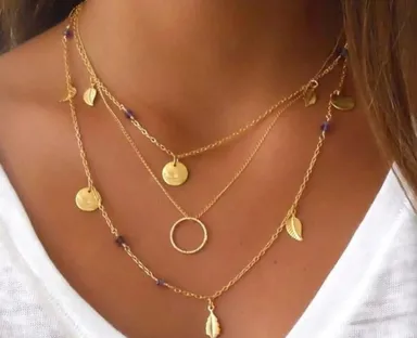 Anti Tarnish 3 Layered Necklace for Women Gold Plated Waterproof Long Lasting Fashion Jewellery Minimal Layered Chain Party Wear Necklace thumbnail 0