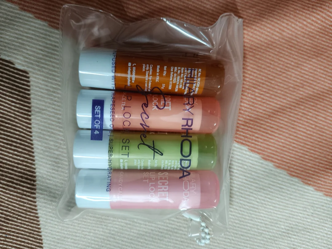 Hillary Rhoda Secret Lip Lock Moisturizing Lip Balm Set Pack of 4 with Rapeseed Oil for Dry Chapped Lips | Hydrating Non-Sticky Lip Care Treatment Kit for Soft Smooth Nourished Lips | Daily Use Lip Moisturiser Gift Set for Women & Girls image 1