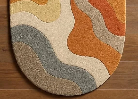 HOME FURNISHING Modern Abstract Oval Area Rug 4x6 Feet Hand Tufted Carpet with Wavy Pattern in Orange Grey Cream for Living Room Bedroom Hallway Luxury Soft Floor Rug for Home Decor image 3